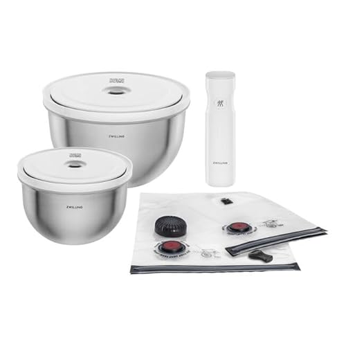 ZWILLING Fresh & Save BOWLS Vakuum Starter Set 9-tlg, Edelstahlschüssel M-18 cm, L-24 cm, Beutel, Pumpe von ZWILLING