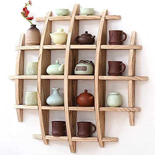 ZWJABYY Regale FüR Die Wand,Chinesische Teekanne Wandregal,Holzwandregal Chinesische Einfache Moderne Racks Retro Veranda Tee Vitrine,A-70 * 70cm von ZWJABYY