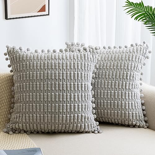 ZWJD 2er Set Beige Kissenbezug 45x45 Kordsamt Sofakissen Weiche Kissenhülle Boho Kissenbezüge Dekokissen Moderne Kissen Deko für Couch Schlafzimmer Zuhause Auto Dekor Zierkissenbezüge Grau von ZWJD