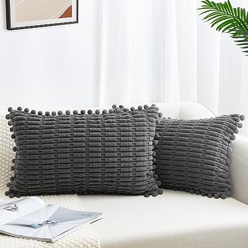 ZWJD 2er Set Kissenbezug 30x50 Kordsamt Sofakissen Weiche Kissenhülle Boho Kissenbezüge Dekokissen Moderne Kissen Deko für Couch Schlafzimmer Zuhause Auto Dekor Zierkissenbezüge Dunkelgrau von ZWJD