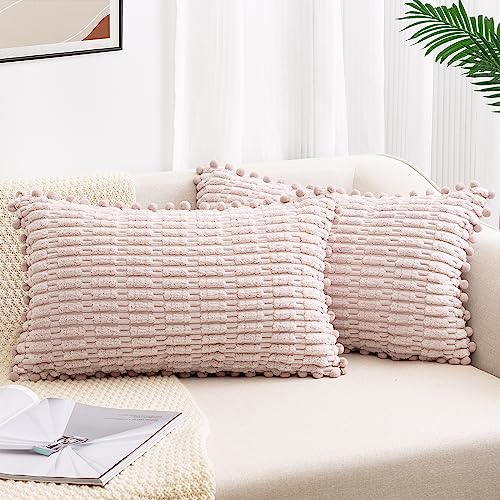 ZWJD 2er Set Kissenbezug 30x50 Kordsamt Sofakissen Weiche Kissenhülle Boho Kissenbezüge Dekokissen Moderne Kissen Deko für Couch Schlafzimmer Zuhause Auto Dekor Zierkissenbezüge Rosa von ZWJD