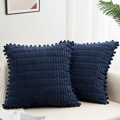 ZWJD 2er Set Kissenbezug 40x40 Kordsamt Sofakissen Weiche Kissenhülle Boho Kissenbezüge Dekokissen Moderne Kissen Deko für Couch Schlafzimmer Zuhause Auto Dekor Zierkissenbezüge Dunkel Blau von ZWJD