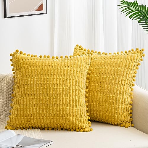 ZWJD 2er Set Kissenbezug 40x40 Kordsamt Sofakissen Weiche Kissenhülle Boho Kissenbezüge Dekokissen Moderne Kissen Deko für Couch Schlafzimmer Zuhause Auto Dekor Zierkissenbezüge Gelb von ZWJD