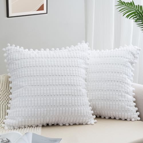 ZWJD 2er Set Kissenbezug 40x40 Kordsamt Sofakissen Weiche Kissenhülle Boho Kissenbezüge Dekokissen Moderne Kissen Deko für Couch Schlafzimmer Zuhause Auto Dekor Zierkissenbezüge Weiß von ZWJD