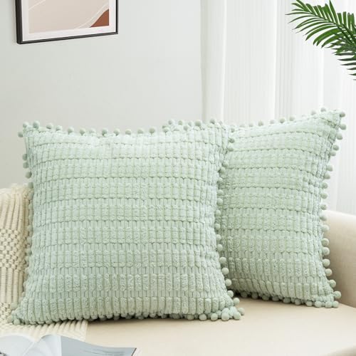 ZWJD 2er Set Kissenbezug 45x45 Kordsamt Sofakissen Weiche Kissenhülle Boho Kissenbezüge Dekokissen Moderne Kissen Deko für Couch Schlafzimmer Zuhause Auto Dekor Zierkissenbezüge Bohnengrün von ZWJD