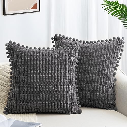 ZWJD 2er Set Kissenbezug 45x45 Kordsamt Sofakissen Weiche Kissenhülle Boho Kissenbezüge Dekokissen Moderne Kissen Deko für Couch Schlafzimmer Zuhause Auto Dekor Zierkissenbezüge Dunkelgrau von ZWJD