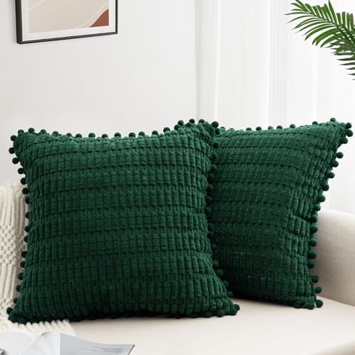 ZWJD 2er Set Kissenbezug 45x45 Kordsamt Sofakissen Weiche Kissenhülle Boho Kissenbezüge Dekokissen Moderne Kissen Deko für Couch Schlafzimmer Zuhause Auto Dekor Zierkissenbezüge Dunkelgrün von ZWJD