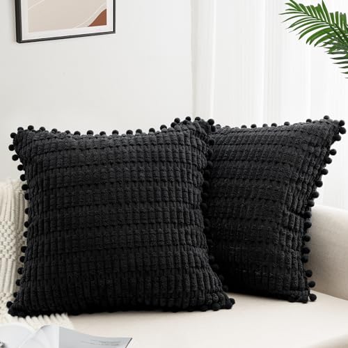 ZWJD 2er Set Kissenbezug 45x45 Kordsamt Sofakissen Weiche Kissenhülle Boho Kissenbezüge Dekokissen Moderne Kissen Deko für Couch Schlafzimmer Zuhause Auto Dekor Zierkissenbezüge Schwarz von ZWJD