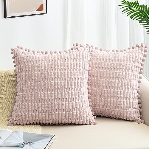 ZWJD 2er Set Kissenbezug 50x50 Kordsamt Sofakissen Weiche Kissenhülle Boho Kissenbezüge Dekokissen Moderne Kissen Deko für Couch Schlafzimmer Zuhause Auto Dekor Zierkissenbezüge Rosa von ZWJD