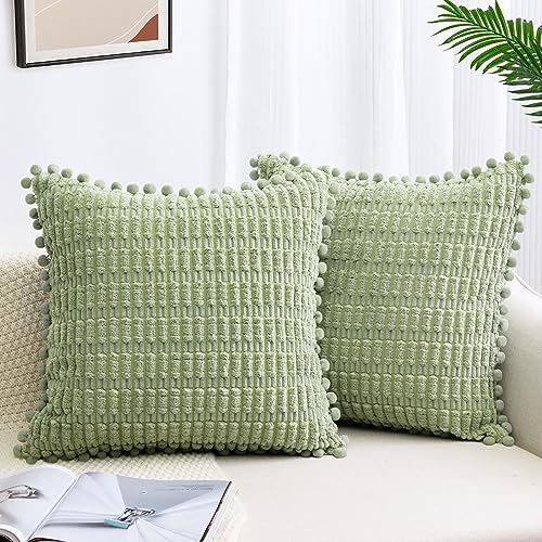 ZWJD 2er Set Kissenbezug 55x55 Kordsamt Sofakissen Weiche Kissenhülle Boho Kissenbezüge Dekokissen Moderne Kissen Deko für Couch Schlafzimmer Zuhause Auto Dekor Zierkissenbezüge Grün von ZWJD