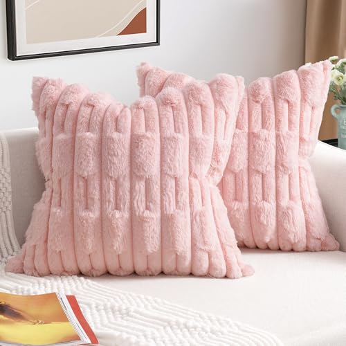ZWJD 2er Set Rosa Kissenbezug 50x50 Kunstpelz Plüsch Kissenbezüge Weiche Kissenhülle Flauschig Dekokissen Moderne Kissen Deko für Wohnzimmer Sofa Schlafzimmer Auto Dekor Sofakissen 50 x 50cm von ZWJD