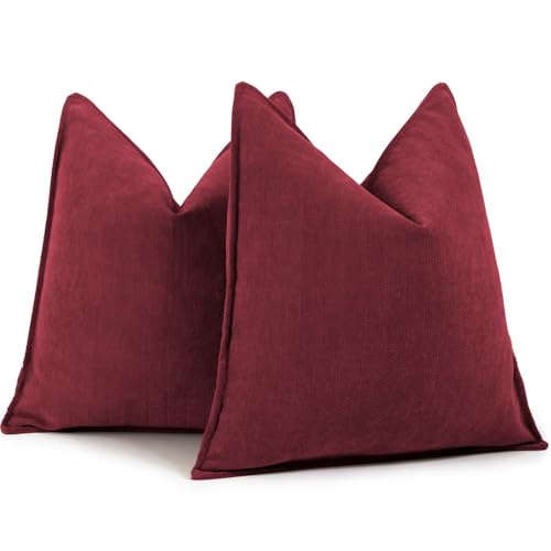 ZWJD Burgunder Kissenbezug 40x40 2er Set Chenille Kissenbezüge Sofakissen Kissenhüllen mit elegantem Design, weiche und luxuriöse dekorative Dekokissen für Couch, Bett und Heimdekoration von ZWJD
