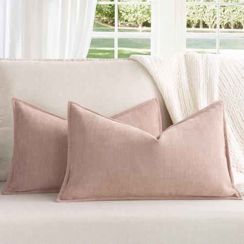 ZWJD Dusty Pink Kissenbezug 30x50 2er Set Chenille Kissenbezüge Sofakissen Kissenhüllen mit elegantem Design, weiche und luxuriöse dekorative Dekokissen für Couch, Bett und Heimdekoration von ZWJD
