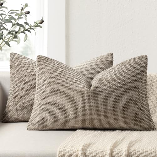 ZWJD Kissenbezug 30x50 2er Set Chenille Kissenbezüge Sofakissen Kissenhüllen Khaki Dekokissen Weiche Sofakissenbezug für Couch, Bett und Wohnzimmer Heimdekoration Luxus Zierkissenbezüge von ZWJD