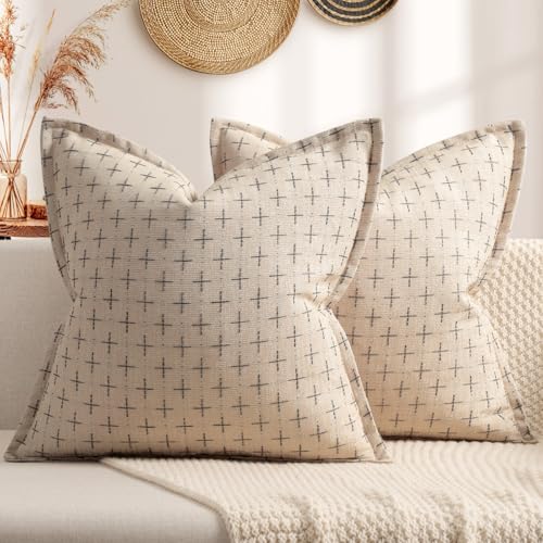 ZWJD Kissenbezug 40x40 2er Set Beige Weiches Polyester Strukturierte Kissenbezüge Dekokissen Flanschrand Gemütliche Bauernhaus Kissenhüllen für Couch, Bett, Sofa, Wohnzimmer von ZWJD