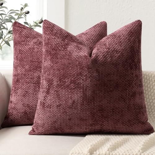 ZWJD Kissenbezug 45x45 2er Set Chenille Kissenbezüge Sofakissen Kissenhüllen Weinrot Dekokissen Weiche Sofakissenbezug für Couch, Bett und Wohnzimmer Heimdekoration Luxus Zierkissenbezüge von ZWJD