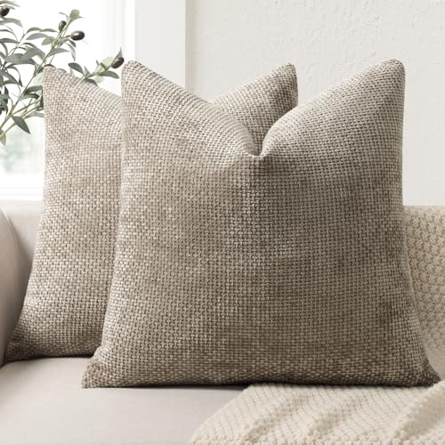 ZWJD Kissenbezug 50x50 2er Set Chenille Kissenbezüge Sofakissen Kissenhüllen Khaki Dekokissen Weiche Sofakissenbezug für Couch, Bett und Wohnzimmer Heimdekoration Luxus Zierkissenbezüge von ZWJD