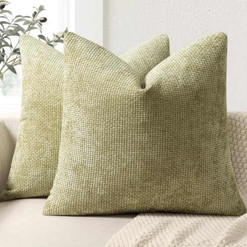 ZWJD Kissenbezug 50x50 2er Set Chenille Kissenbezüge Sofakissen Kissenhüllen Salbei Grün Dekokissen Weiche Sofakissenbezug für Couch, Bett und Wohnzimmer Heimdekoration Luxus Zierkissenbezüge von ZWJD