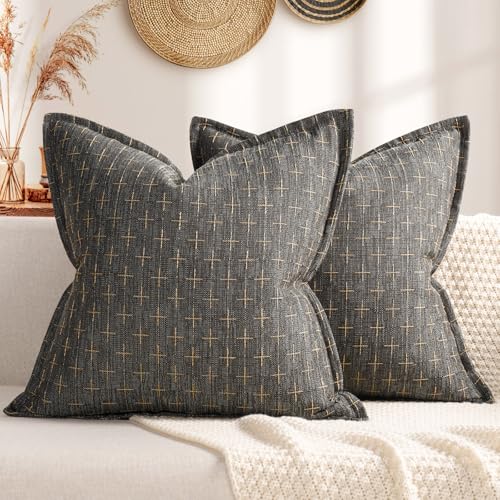ZWJD Kissenbezug 50x50 2er Set Dunkelgrau Weiches Polyester Strukturierte Kissenbezüge Dekokissen Flanschrand Gemütliche Bauernhaus Kissenhüllen für Couch, Bett, Sofa, Wohnzimmer von ZWJD