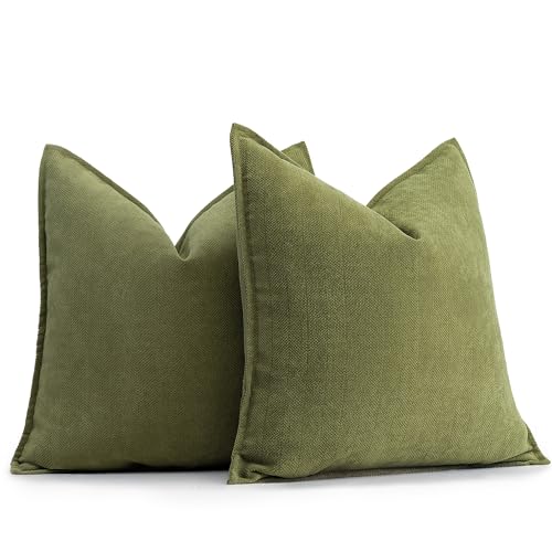 ZWJD Oliv Grün Kissenbezug 45x45 2er Set Chenille Kissenbezüge Sofakissen Kissenhüllen mit elegantem Design, weiche und luxuriöse dekorative Dekokissen für Couch, Bett und Heimdekoration von ZWJD
