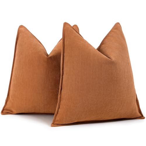 ZWJD Orange Kissenbezug 45x45 2er Set Chenille Kissenbezüge Sofakissen Kissenhüllen mit elegantem Design, weiche und luxuriöse dekorative Dekokissen für Couch, Bett und Heimdekoration von ZWJD
