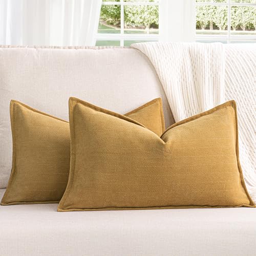 ZWJD Senf Gelb Kissenbezug 30x50 2er Set Chenille Kissenbezüge Sofakissen Kissenhüllen mit elegantem Design, weiche und luxuriöse dekorative Dekokissen für Couch, Bett und Heimdekoration von ZWJD