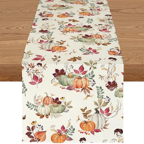 ZWJD Tischläufer Herbst 40x240 cm –Herbsttischläufer Waschbar & Modern, mit Blätter- & Kürbis-Motiv, Herbstdeko Tischdecke für Küche, Esstisch, Innen & Außen von ZWJD