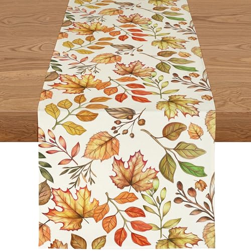 ZWJD Tischläufer Herbst 40x240 cm –Herbsttischläufer Waschbar & Modern, mit Blätter- & Kürbis-Motiv, Herbstdeko Tischdecke für Küche, Esstisch, Innen & Außen von ZWJD