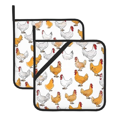 A Brood of Chickens Topflappen-Set, hitzebeständige und wasserdichte Küchenhandschuhe mit Aufbewahrungsseil für Mikrowelle, Herd und Grillen im Freien von ZWLPNZZD