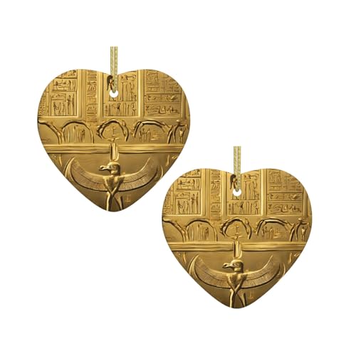 Ägyptische Hieroglyphen Druck Weihnachten Keramik hängende Herzform Ornamente für Weihnachtsbaum, Kamin, Treppe, Wohnzimmer, Schneemann Dekoration von ZWLPNZZD