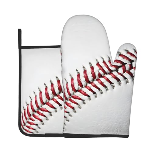 Baseball-Ofenhandschuhe und Topflappen-Set, mit Schnürung, wasserfest, Küchenhandschuhe mit Aufbewahrungsseil für Mikrowelle, Herd und Grillen im Freien von ZWLPNZZD