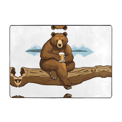 Bear Working Print Teppich, 203,2 x 147,3 cm, weich, rutschfest und langlebig, Bodenmatte für Wohnzimmer, Büro und mehr von ZWLPNZZD