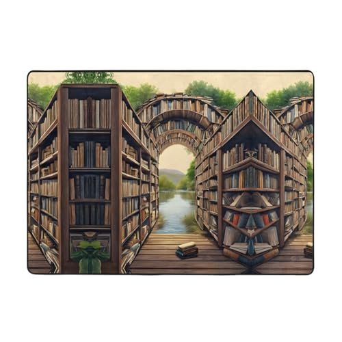 Bibliotheks-Bücherregal, bedruckter Teppich, 203,2 x 147,3 cm, weiche, rutschfeste und langlebige Bodenmatte für Wohnzimmer, Büro und mehr von ZWLPNZZD
