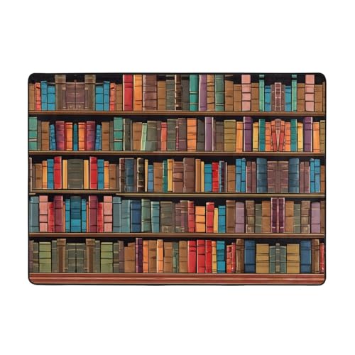 Bibliotheks-Bücherregal-Druck, Teppich, 203,2 x 147,3 cm, weiche, rutschfeste und langlebige Bodenmatte für Wohnzimmer, Büro und mehr von ZWLPNZZD