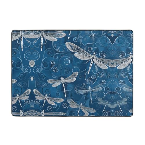 Blauer Teppich mit Libellen-Druck, 203,2 x 147,3 cm, weich, rutschfest und langlebig, Bodenmatte für Wohnzimmer, Büro und mehr Blauer Teppich mit Libellen-Druck, 203,2 x 147,3 cm, weich, rutschfest und langlebig, Bodenmatte für Wohnzimmer, Büro und mehr von ZWLPNZZD