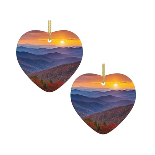 Blue Ridge Parkway Mountains Druck Weihnachten Keramik hängende Herzform Ornamente für Weihnachtsbaum, Kamin, Treppe, Wohnzimmer, Schneemann Dekoration von ZWLPNZZD
