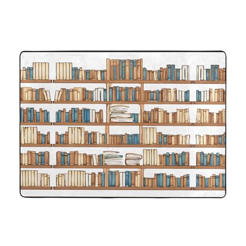 Bücherregal-Kollektion und Leiterdruck-Teppich, 203,2 x 147,3 cm, weiche, rutschfeste und strapazierfähige Bodenmatte für Wohnzimmer, Büro und mehr von ZWLPNZZD