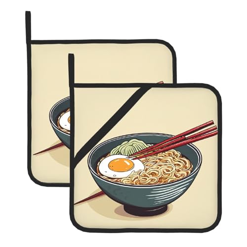 Delicious Sweet Ramen Print Topflappen-Set, hitzebeständig und wasserdicht, Küchenhandschuhe mit Aufbewahrungsseil für Mikrowelle, Herd und Grillen im Freien von ZWLPNZZD