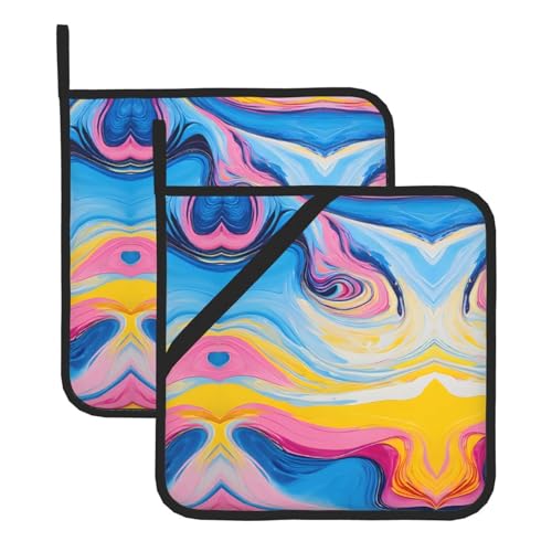 Farbenfrohes Topflappen-Set mit Batikdruck, hitzebeständig und wasserdicht, Küchenhandschuhe mit Aufbewahrungsseil für Mikrowelle, Herd und Grillen im Freien von ZWLPNZZD