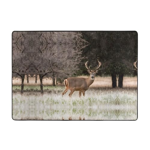 Freier Weißschwanz-Teppich mit Hirschdruck, weich, rutschfest und langlebig, für Wohnzimmer, Büro und mehr, 203,2 x 147,3 cm Freier Weißschwanz-Teppich mit Hirschdruck, weich, rutschfest und langlebig, für Wohnzimmer, Büro und mehr, 203,2 x 147,3 cm von ZWLPNZZD