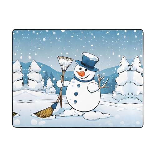 Frohe Weihnachten Schneemänner Druck Teppich 160 x 121,9 cm weiche, rutschfeste und langlebige Bodenmatte für Wohnzimmer, Büro und mehr von ZWLPNZZD