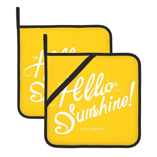 Goodlooking Hello Print Topflappen-Set, hitzebeständige und wasserdichte Küchenhandschuhe mit Aufbewahrungsseil für Mikrowelle, Herd und Grillen im Freien von ZWLPNZZD