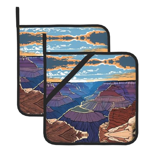 Grand Canyon Topflappen-Set, hitzebeständige und wasserdichte Küchenhandschuhe mit Aufbewahrungsseil für Mikrowelle, Herd und Grillen im Freien von ZWLPNZZD