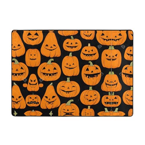 Halloween-Teppich mit Kürbismuster, 203,2 x 147,3 cm, weich, rutschfest und langlebig, Bodenmatte für Wohnzimmer, Büro und mehr von ZWLPNZZD