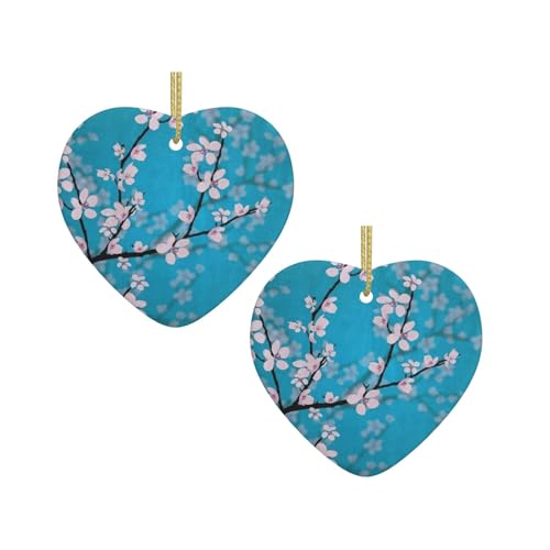 Japanischer Kirschblumen-Druck, Keramik, hängende Herzform, Ornamente für Weihnachtsbaum, Kamin, Treppe, Wohnzimmer, Schneemann-Dekoration. von ZWLPNZZD