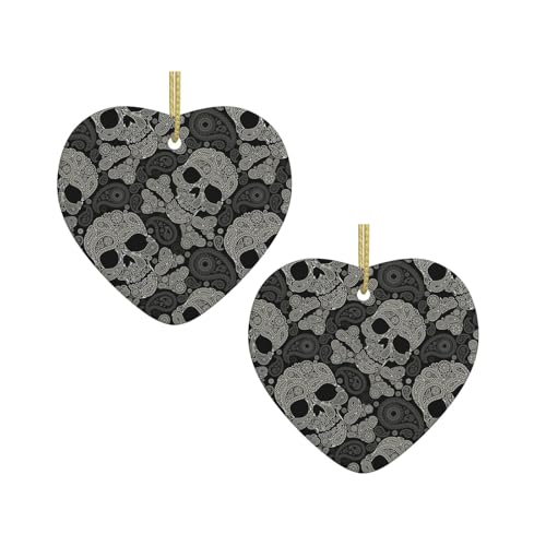 Keramik-Hängedekoration mit Totenkopf-Motiv, herzförmig, für Weihnachtsbaum, Kamin, Treppenhaus, Wohnzimmer, Schneemann-Dekoration. von ZWLPNZZD