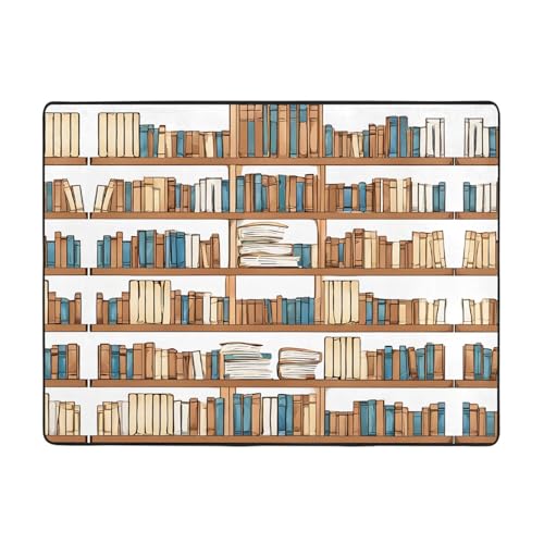 Lustige Bücherregal-Kollektion und Leiterdruck-Teppich, 160 x 121,9 cm, weiche, rutschfeste und langlebige Bodenmatte für Wohnzimmer, Büro und mehr von ZWLPNZZD