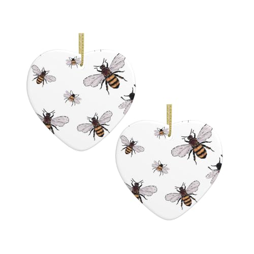 Lustiger Bienen-Druck, Keramik, hängende Herzform, Ornamente für Weihnachtsbaum, Kamin, Treppe, Wohnzimmer, Schneemann-Dekoration. Lustiger Bienen-Druck, Keramik, hängende Herzform, Ornamente für Weihnachtsbaum, Kamin, Treppe, Wohnzimmer, Schneemann-Dekoration. von ZWLPNZZD