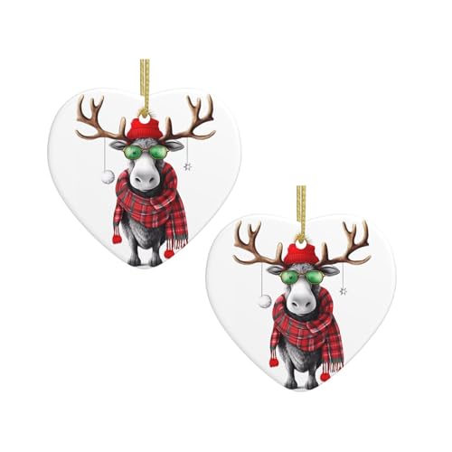 Lustiger Weihnachts-Elch-Druck, Keramik, hängende Herzform, Ornamente für Weihnachtsbaum, Kamin, Treppe, Wohnzimmer, Schneemann-Dekoration. Lustiger Weihnachts-Elch-Druck, Keramik, hängende Herzform, Ornamente für Weihnachtsbaum, Kamin, Treppe, Wohnzimmer, Schneemann-Dekoration. von ZWLPNZZD
