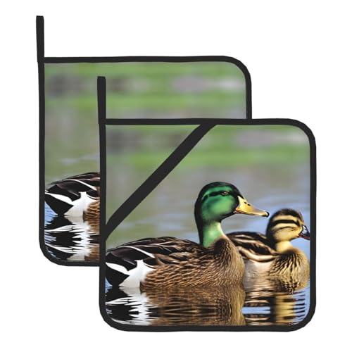 Mallard Topflappen-Set, hitzebeständige und wasserdichte Küchenhandschuhe mit Aufbewahrungsseil für Mikrowelle, Herd und Grillen im Freien von ZWLPNZZD